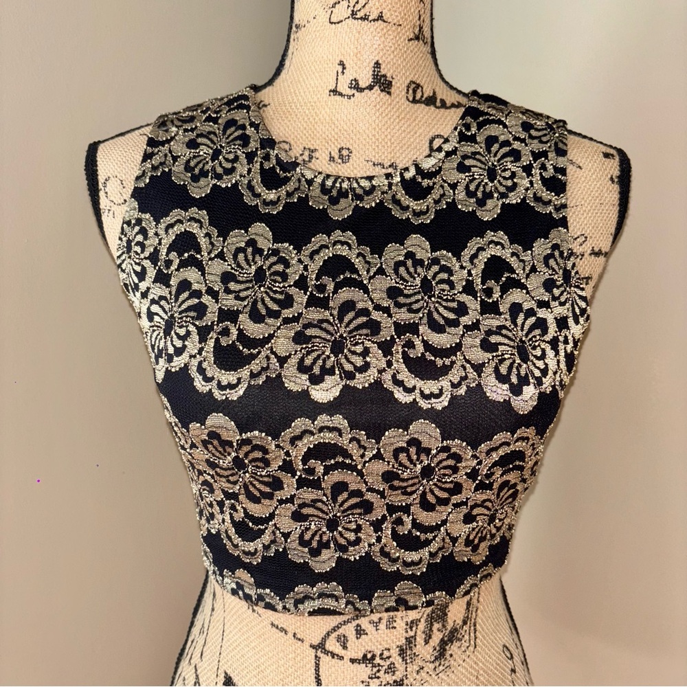Elegant Black and Gold Crop Top